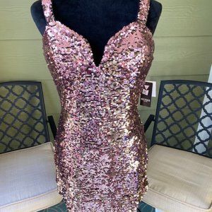 Women's Guess Brand Sequins Rose Gold Pink Party Cocktail Dress Size 10 New